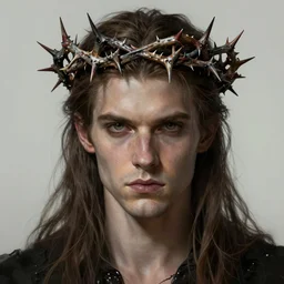 hyper detailed ultra sharp photorealistic portrait of lucifer morningstar with crown of thorns, somber gothic aesthetic, masterpiece, elite, illustration, art by zdizslaw beksinski, felix englund, greg rutkowski, organic matte painting, bleak color palette, hard edges, smooth, artstation trending 8 k