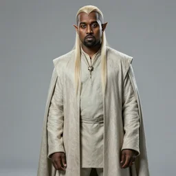 kanye west as an elf from the lord of the rings elf, elegant clothes, pointy ears, artstation, epic, detailed