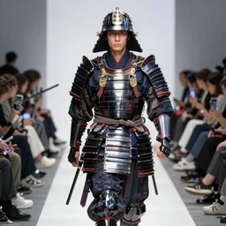 modernized futuristic tokugawa samurai armor, fashion catwalk, fashion photography, f / 8, 1 0 0 mm