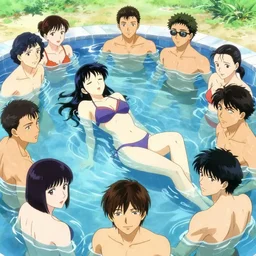 anime cell shaded, anime girl lounging in a pool, wlop, ilya kuvshinov, artgerm, krenz cushart, greg rutkowski, hiroaki samura, range murata, james jean, katsuhiro otomo, erik jones