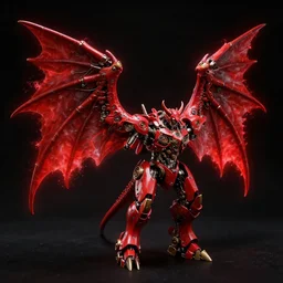pair of red mechanical demon wings, steampunk style, highly detailed, red houdini particle effects, glow, black background