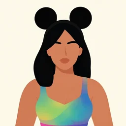 woman, black hair, tan skin, curvy, slight resemblance to selena gomez wearing mickey's ears headband. colorful clothes. it is her birthday. clean cel shaded vector art. shutterstock. behance hd by lois van baarle, artgerm, helen huang, by makoto shinkai and ilya kuvshinov, rossdraws, illustration,