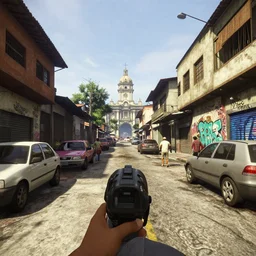 market la terminal in guatemala city if it was a game like grand theft auto v first person view, with realistic visuals and award winning gameplay, graffitis