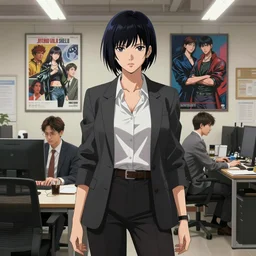 a stylish woman in an office | | fine detail!! anime!! realistic shaded lighting!! poster by ilya kuvshinov katsuhiro otomo ghost - in - the - shell, magali villeneuve, artgerm, jeremy lipkin and michael garmash and rob rey