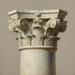 achingly beautiful painting of intricate ancient roman corinthian capital on taupe background by rene magritte, monet, and turner. giovanni battista piranesi.