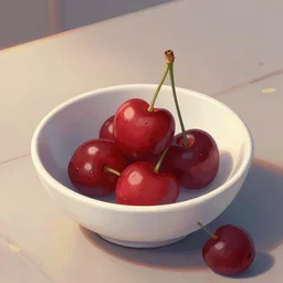 artstation digital art a few Maraschino cherries in the bowl on the table,