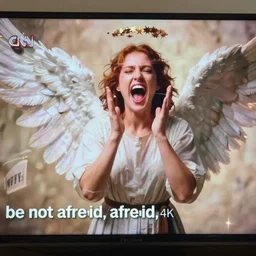 biblically accurate angel yelling be not afraid, 4K television screenshot from CNN