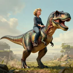betty white riding a tyrannosaurus rex hyper realistic greg rutkowski
