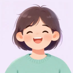 portrait of a person laughing, soft round bubbly whimsical digital illustration, pastel colors