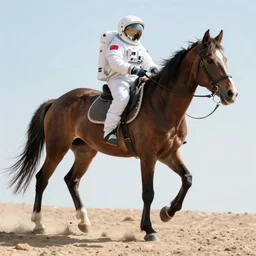 astronaut carries a horse behind. up