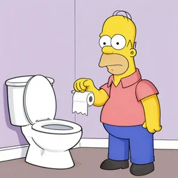 a colorized photo of homer complaining to barney rubble about toilet paper, by hanna - barbera, comedic scene, primitivism, concept art, cartoon characters, thick lines, featured on devianart