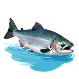 a swimming salmon that looks like salman rushdie, a realistic portrait and realism, a sharp focus, ten flats, digital art, bright colors, trending on artstation, unreal engine