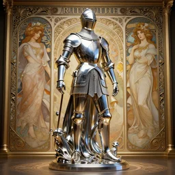 highly detailed vfx of knight as sculpture, unreal engine, chrome reflect, greg rutkowski, tom bagshaw, alphonse mucha, global illumination, detailed and intricate environment