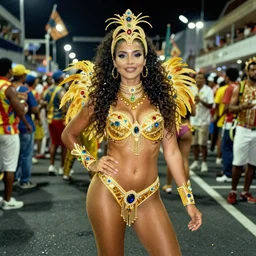color photograph portrait of a beautiful woman in costume on the road at the brazilians carnival, people, night, summer, dramatic lighting, 1 9 9 0 photo from live magazine.