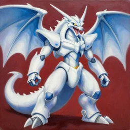Trending on artstation, Blue-Eyes White Dragon from Yu-Gi-Oh, oil on canvas