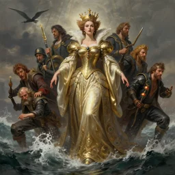 the queen of all the seas, fantastical, turbulent, highly detailed, fit body, digital painting, artstation, concept art, smooth, sharp focus, illustration, unreal engine 5, 8 k, art by stanley artgerm lau, wlop, rossdraws, frank frazetta, andrei riabovitchev, marc simonetti, and alphonse mucha and edgar maxence treanding on artstation