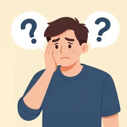 an illustration of a man confuse, a question mark sign