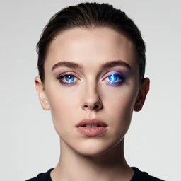 Poster Portrait of Millie Bobby Brown with lightning eyes, dramatic lighting