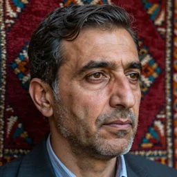 close up portrait of a carpeted figure of a Iranian scientist, anatomically correct, colourful, lots of detail, depth of field, intricate, delicate, by Jonas Jensen, Magnum photos