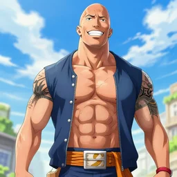 dwayne johnson in the style of one piece anime
