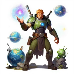 an intergalactic mechanic using magic powers to rebuild and restore a planet. concept art, character design, artstation trending, by rossdraws, wlop, greg rutkowski