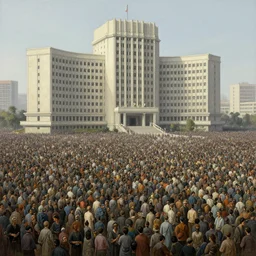 a huge crowd, populace, education of the masses, dystopia, oil painting, wide angle, totalitarian, brutalist architecture, sharp focus, detailed, volumetric lighting, impactful masterpiece, by kunkle brad, by wayne barlowe, by ivan aivazovski