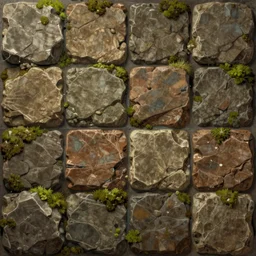 digital hand painted tiles textures of a rock bricks with moss, digital art, fantasy, behance, pinterest, deviantart, artstation, design, rpg, detailed, digital art, incredible, digital painting