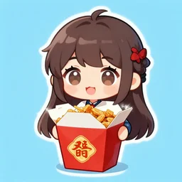 chibi anime girl wearing chinese takeout box