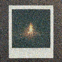a dark polaroid shot with a fire on an empty parking