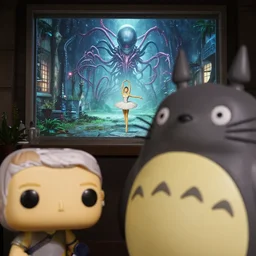 fuji 5 0 r, 3 5 mm ; hyperrealistic closeup hublot in totoro film still of courtyard interior with window view ; in the background projection of beautiful xenomorph matrix film still of gold funko pop ballerina statue scene, eye contact ; in style of 1 9 9 0 frontier in extreme closeup porcelain photography architectural studio edition, hyper detailed, cinematic lighting, 8 k