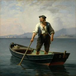 painting of old fisherman on a small boat by jules bastien lepage