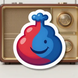 by fart logo ( with red and blue gas cloud and vintage radio in the background ) paolo uccello, subdimensional, scutoid, happy,