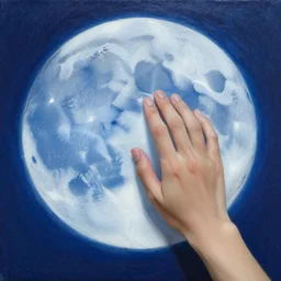 oil painting, caressing the beautiful blue moon