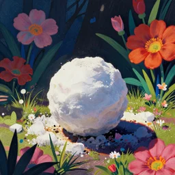 snow ball, summer morning, very coherent and colorful high contrast, art by! gediminas pranckevicius! geof darrow, pastel color, volumetric lighting, cinematic, floralpunk screen printing woodblock, dark shadows, hard lighting, stippling art