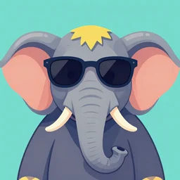 a closeup of an elephant wearing shades, in retro colors, synthwave style, 2 d digital vector art