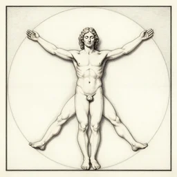 Vitruvian Man by Edward Hopper, line drawing, highly detailed, HD,