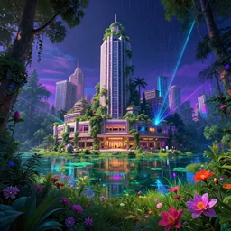 a beautiful ultradetailed highly detailed city nature abandoned urbex architecture building mall by winslow homer, flowers synthwave tron infrared neon noir lake thermal vision nightsky meadow vaporwave rainforest laser dramatic lighting fisheye nightvision sunlight uv light forest, archdaily, wallpaper, highly detailed, trending on artstation.