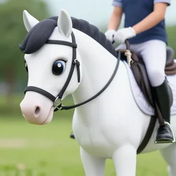 close up ground level shot of a rider on a hybrid ( my little pony ) horse, horse jumping a over a hurdle, a horse that's ( my little pony ), professional, high quality, dof, bokeh, action
