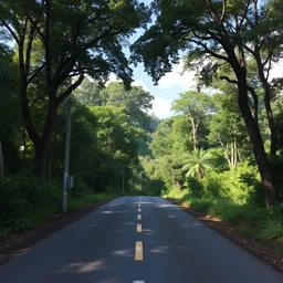 rural brazilian street in the rainforest, no buildings, bollard, google streetview