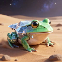 a beautiful digital artwork of a futuristic diamond frog spaceship in a galaxy of sand, trending on artstation, realistic
