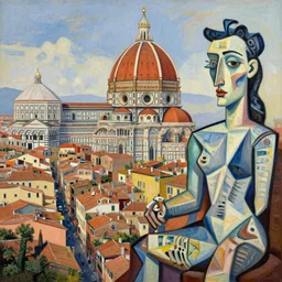 hyper realistic picasso detailed 4 k painting mix of three italian cities : naples, venice, florence