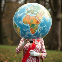queen of england holding the earth balloon