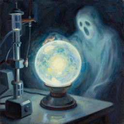 zak bagans enamored by a glowing orb, scientific equipment, ghostly!!!, painting by phil hale, fransico goya,'action lines '!!!, graphic style, visible brushstrokes, motion blur, blurry, visible paint texture, crisp hd image