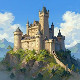 medieval castle on top of a mountain, highly detailed, magic fantasy, digital art, vibrant colors, keyframe illustration, trending on artstation, andreas rocha, sylvain sarrailh, darek zabrocki, finnian macmanus, dylan cole, liang mark, albert bierstadt, sung choi, peter mohrbacher, greg rutkowski