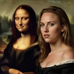 portrait of natalie portman and scarlet johansson, by albrecht durer, jean delville, jan van eyck, da vinci, frederic leighton