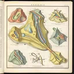 a page of an ancient text with diagrams of colorful geological chart by franklin booth h 7 6 8 -