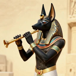 Egyptian god anubis playing flute