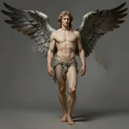 full body shot of a male god with wings on his shoulder, highly detailed, by raymond swanland and peter mohrbacher, digital paint, rule of third, fantasy, elegant, matte, 4 k, cinematic lighting