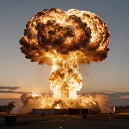 movie still of a nuclear explosion, sunset, golden hour, dramatic