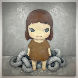 painterly warped wadded knotted heap, dull grey expressionism, masterful rendering masterpiece mural by yoshitomo nara